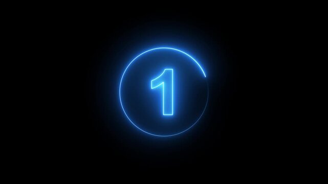 Neon bright glowing countdown timer from 5 to 0 seconds. Neon glowing countdown timer 5 second animation .Neon Countdown on black background or 4k black background icon animation