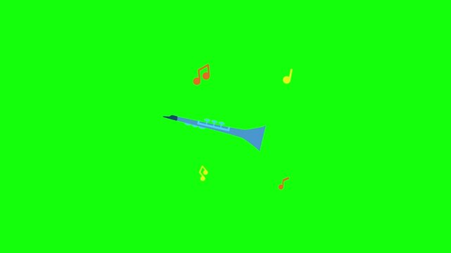 A 2D animated video of a cartoon tambourine hand drum on a bright green background. Add gentle shaking motion, slight rotation, and colorful floating music notes around it. Clean vector style, playful
