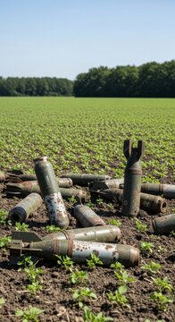 Unexploded Cluster Bomblets Scattered in Agricultural Field