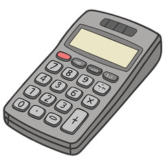 Obraz premium Grey calculator with numeric keypad and digital display screen in hand-drawn cartoon style school supplies calculator calculation arithmetic education financial accounting technology