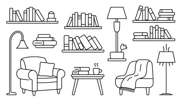 Vintage flat pack furniture assembly illustration set Vector
