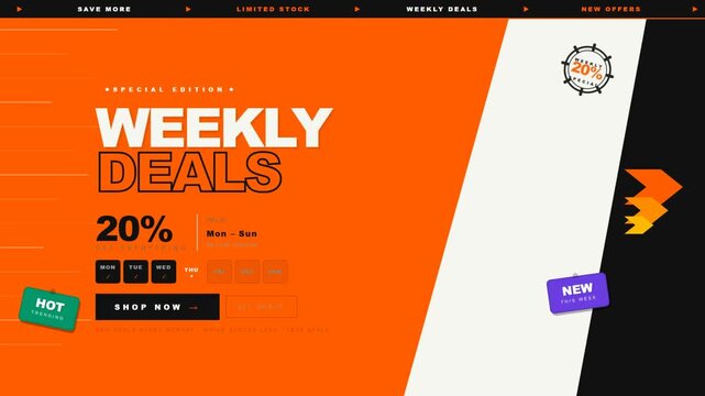 Weekly Deals Special Edition 20% Percent Off Promotional Banner with Bold Orange Black Design