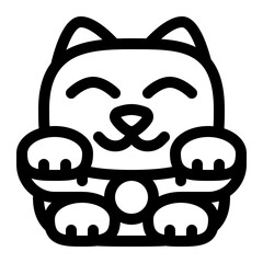 Lucky Cat Outline Icon, Feline Fortune, Maneki-neko Charm © Simple Glyphs