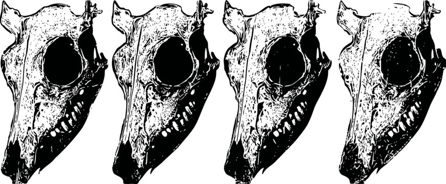 vintage animal skull illustration detailed black and white drawing of a carnivore head bone structure