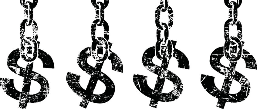 grunge dollar sign chains hanging in a row representing financial burden and economic pressure