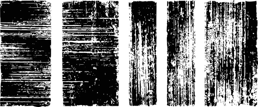 grunge vertical stripes textures set black distressed rough paint brush strokes and scratches patterns, vintage background elements