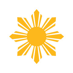 Obraz premium A clean vector illustration of the iconic golden yellow sun with eight rays, as found on the national flag of the Philippines. A minimalist symbol representing the country, isolated on white.