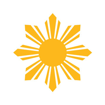 A clean vector illustration of the iconic golden yellow sun with eight rays, as found on the national flag of the Philippines. A minimalist symbol representing the country, isolated on white.