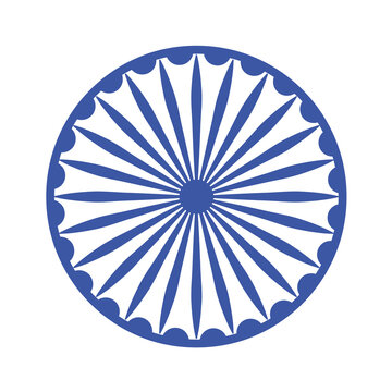 A precise blue vector illustration of the Ashoka Chakra, the iconic wheel from the Lion Capital of Ashoka. This symbol of progress and righteousness is the central emblem on the flag of India.