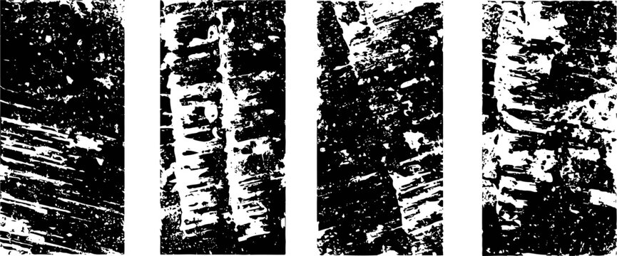 set of black tire track grunge textures with rough distressed patterns