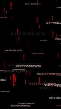 Abstract cyber background with falling binary code and alerts. Abstract cyber background hacking and data breach. Abstract cyber background digital glitch.