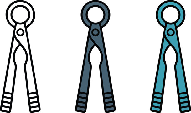 Set of professional dental forceps icons for tooth extraction and surgical procedures in minimalist flat vector design.