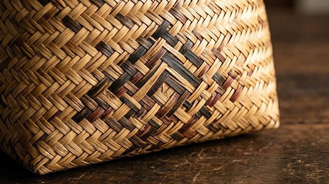 Plaited River Cane Basket with Cherokee Double Weave Pattern