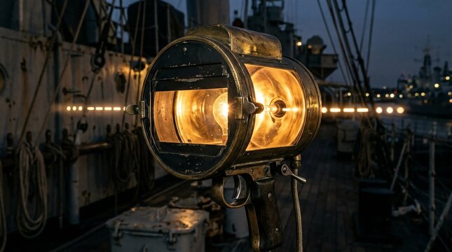 Shuttered Naval Signal Lamp with Morse Code Capability and Handle