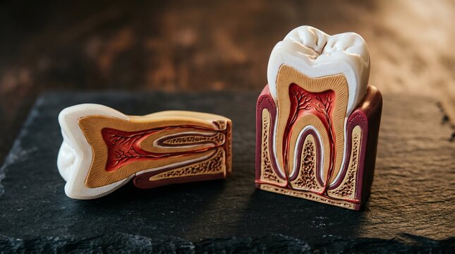 Anatomical Tooth Model Showing Cross Section with Enamel and Root