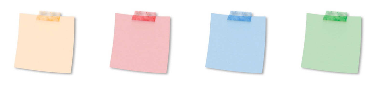 Clipped sticky notes set. Colorful paper memo collection. Reminder and planning concept. Clean vector illustration style