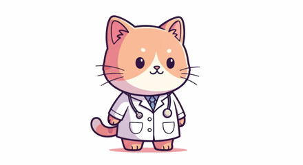 Fototapeta premium Cute Cartoon Cat Doctor Wearing a Lab Coat and Stethoscope.