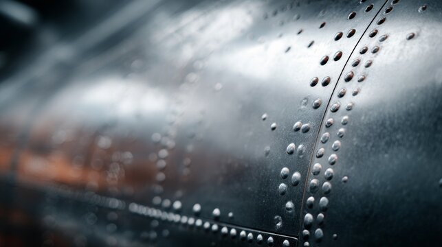 Close-up of metallic surface showcasing rivets and industrial texture.
