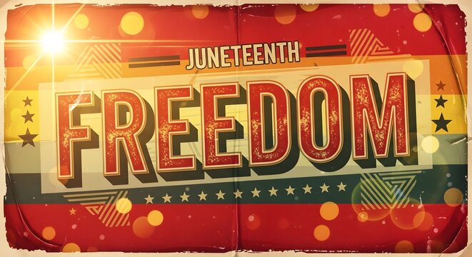Juneteenth freedom design with bold lettering and retro colors celebrating historical milestone.