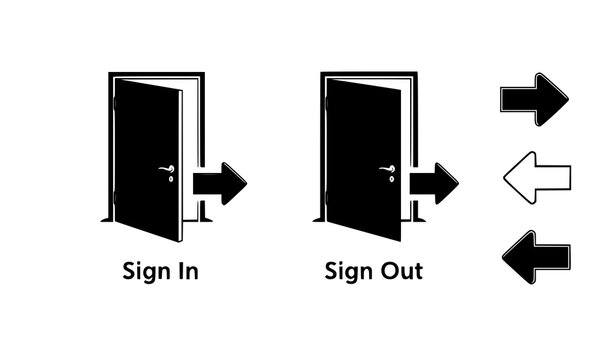 Sign in and sign out pictograms a visual guide for entry and exit procedures in a building