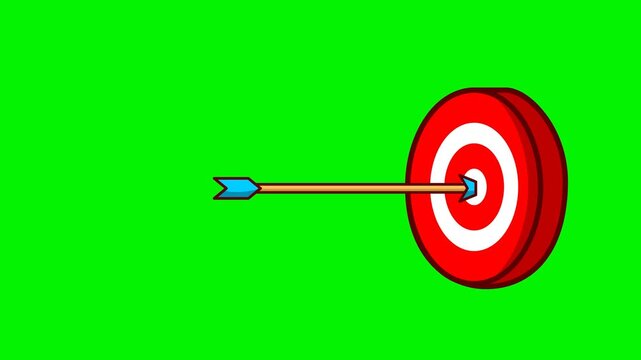 Target Achievement Animation with Arrow Hitting Bullseye on Green Screen for Business Success, marketing concept and Strategy Content