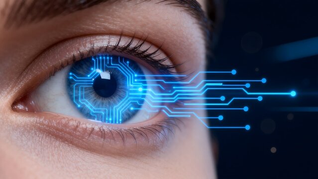 Human eye with digital circuit overlay