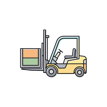 A yellow forklift with a cargo.