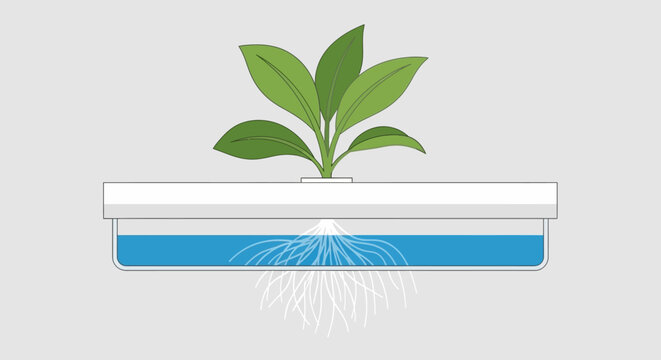 Hydroponic system with plant growing.