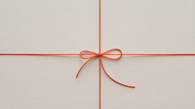 A red string tied in a bow on a beige background with a cross