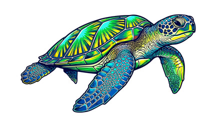 Fototapeta premium Vector Pinocut A vibrant illustration of a sea turtle gliding through the ocean.