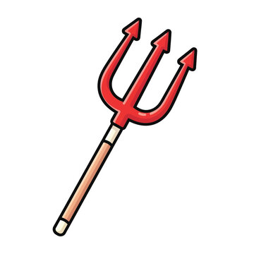 Red Devil Trident Cartoon Illustration.