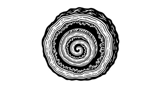 Vector Pinocut A mesmerizing illustration of a cross-section of a tree trunk, showcasing concentric circles and spiral patterns.