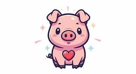 Fototapeta premium Cute Pink Pig with Heart Illustration.