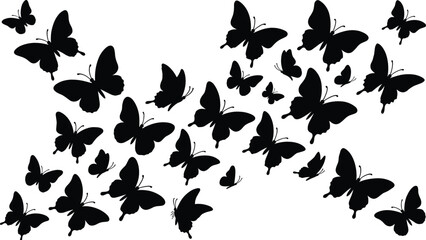 Fototapeta premium Decorative Butterfly Silhouette Collection with Swarm of Flying Insects for Nature Wall Art Decals Crafting and Creative Graphic Design Projects.