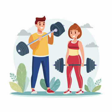 Couple Exercising with Barbells