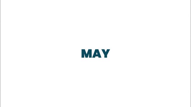 Clean and direct textual rendering of 'MAY', representing the fifth month of the calendar year, evoking themes of late spring, growth, and planning for seasonal events and warmer weather