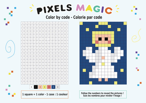 Pixel art &agrave; colorier repr&eacute;sentant un ange de No&euml;l
