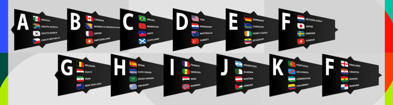 International Soccer Tournament Group Stage Infographic with National Flags and Team Names.