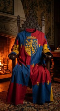 Medieval Knight's Surcoat Adorned with Heraldic Lion Crest