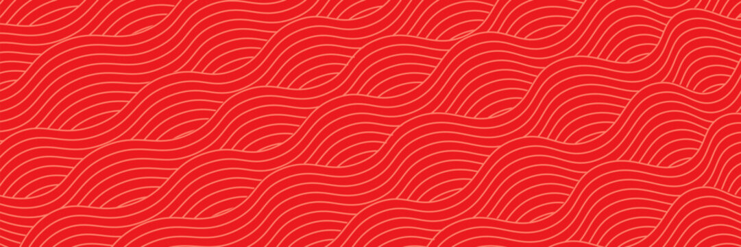Chinese Wave Seamless Pattern. Vector Red and Gold Japanese Texture. Oriental Circle Geometric Bg Design