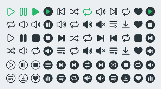 Music Streaming UI Icon Set Minimal Flat Vector Pack