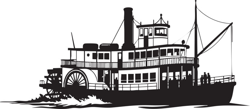 Classic paddle wheel steamboat sailing on calm water