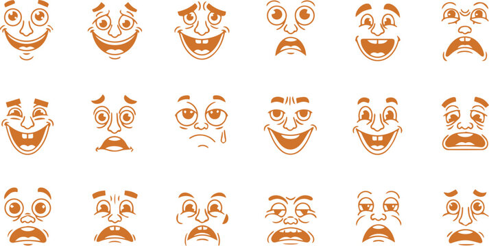 Cartoon Character Face Expressions and Emotions Vector Set