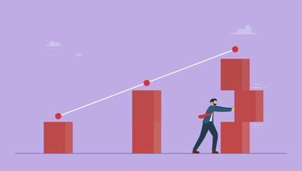 Fototapeta premium Businessman breaking the graph cost. Business and company to keep cost low, cut spending or expense deduction in budget plan, reduce costs concept.