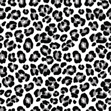 Seamless black and white leopard print animal skin pattern texture