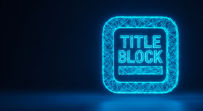 A futuristic neon title block featuring glowing blue electric edges and placeholder text, set against a dark backdrop for high-tech designs.