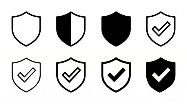Shield with Checkmark Security and Protection Icon Set in Line and Solid Style for Safety Design