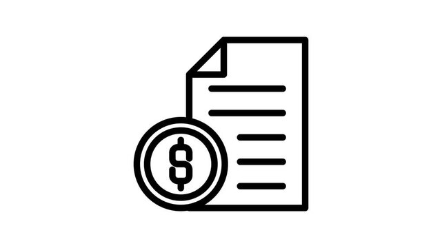 Invoice icon animation isolated on white background. 4k video