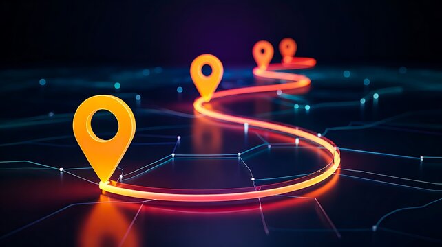Digital navigation route with location markers representing gps mapping and modern travel technology