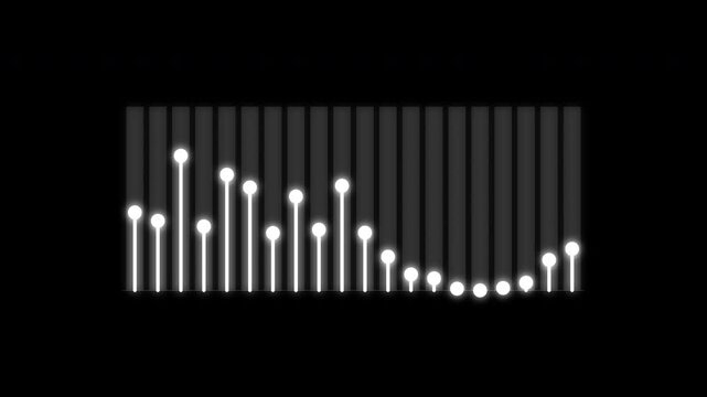 Futuristic animated white sci-fi HUD loading graph showing progress with sharp lines and dots, a dynamic 2D digital data visualization on a solid black background.
